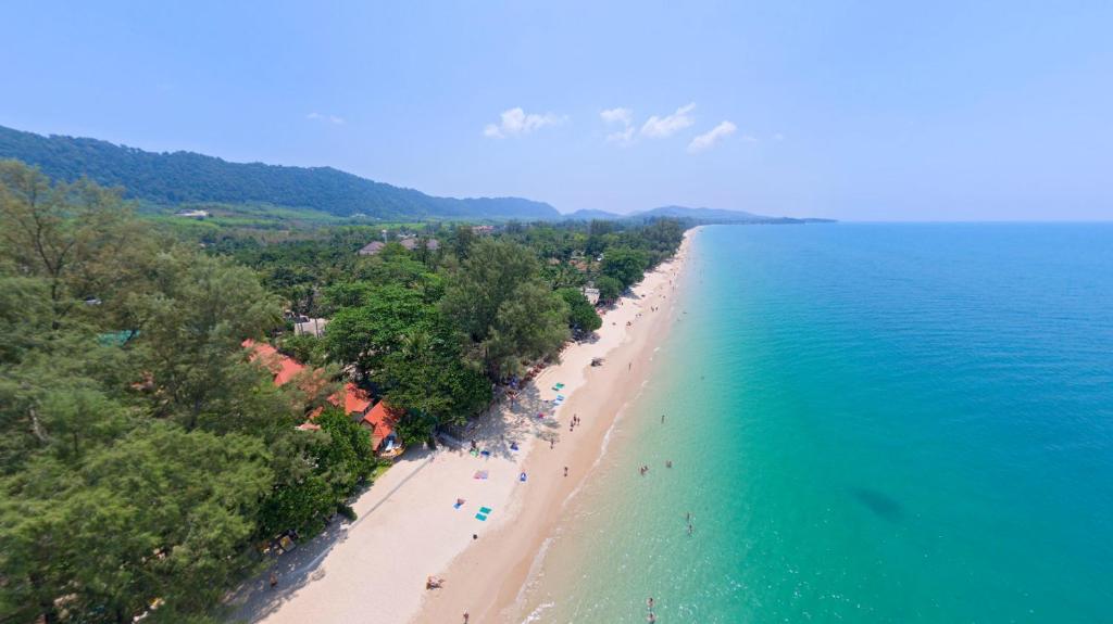 an aerial view of a beach and the ocean at Sayang Beach Resort Koh Lanta in Ko Lanta
