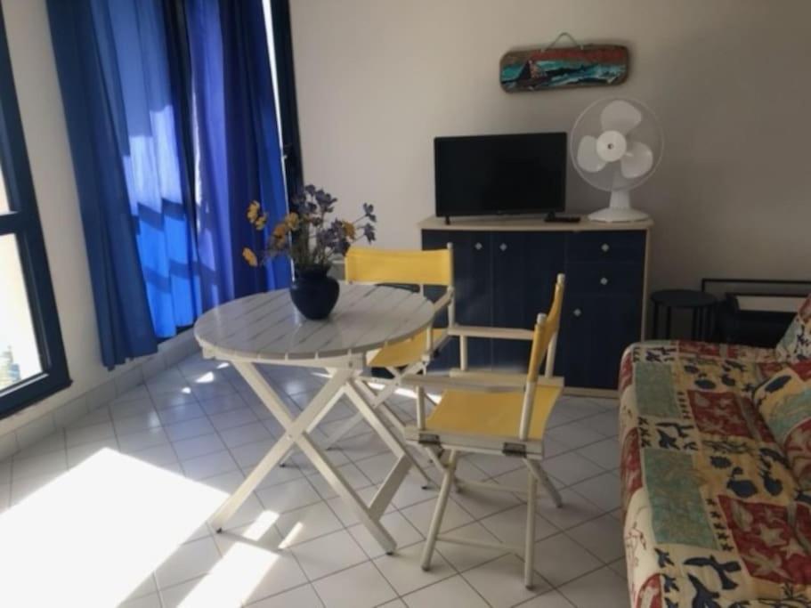 Televízia a/alebo spoločenská miestnosť v ubytovaní Studio cosy, bord de mer, Le Pouldu