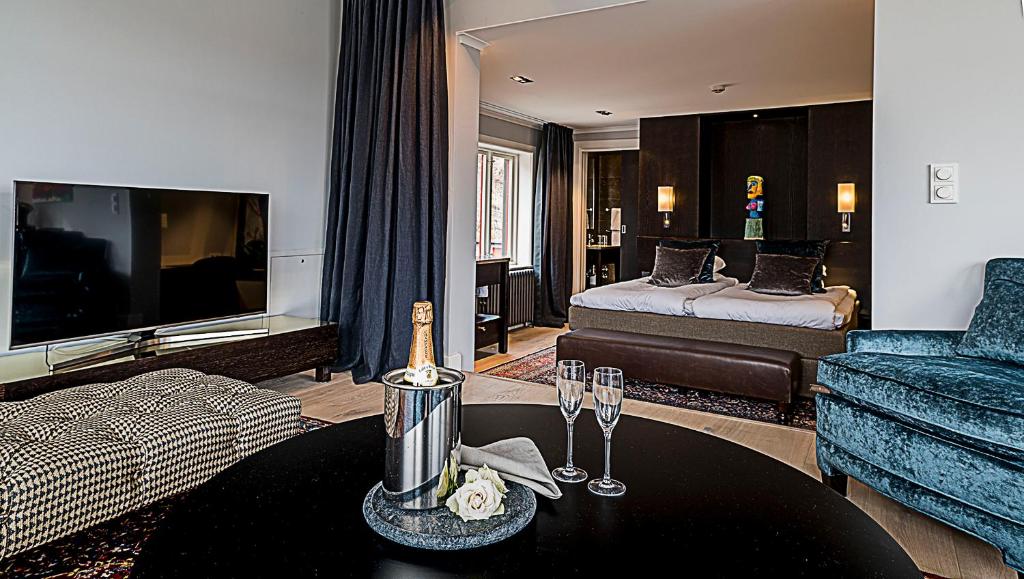 特羅爾海坦的住宿－阿爾伯特科克酒店與會議中心，带沙发和电视的客厅