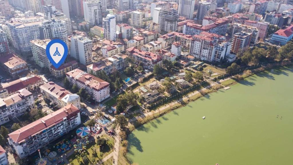 an aerial view of a city with a river at Eiffel Hotel in Batumi
