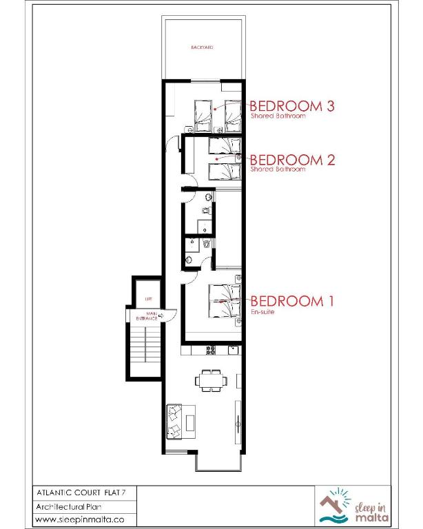 Půdorys ubytování F7 Room 3, Private Bedroom two single beds shared bathroom in shared Flat