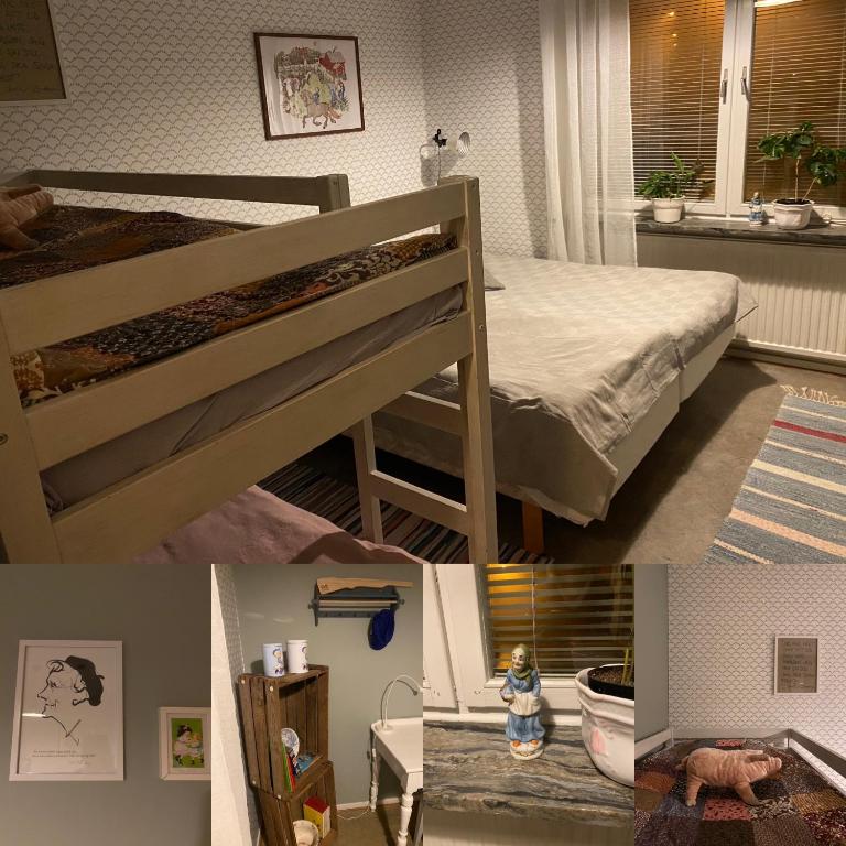 Postel nebo postele na pokoji v ubytování Bed and books på Österlens Gästhärbärge