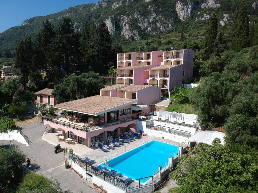 an aerial view of a hotel with a swimming pool at Siora Leni Hotel in Benitses