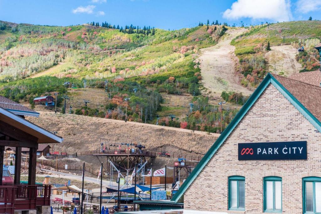 a train station with a mountain in the background at Resort Plaza Condominiums 5002-5025 in Park City