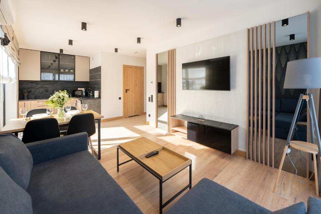 Televízia a/alebo spoločenská miestnosť v ubytovaní Apartamenty Pod Gondolą - Mountain Resort Villa z sauną - Dream Apart