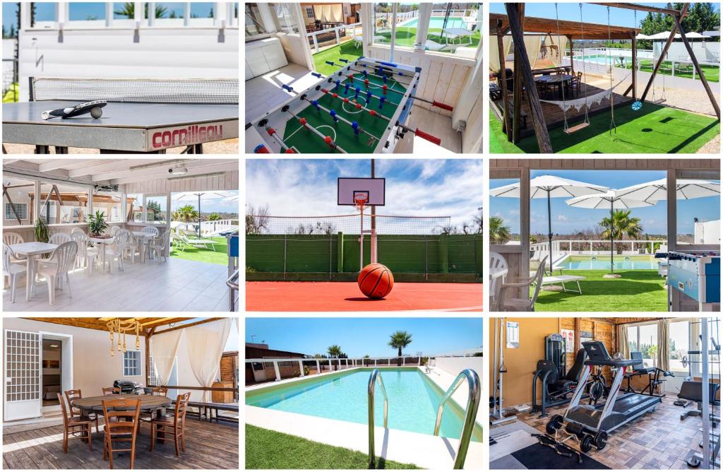 un collage de photos avec une piscine et un panier de basket-ball dans l'établissement Villa Acqua Dolce, à Taurisano