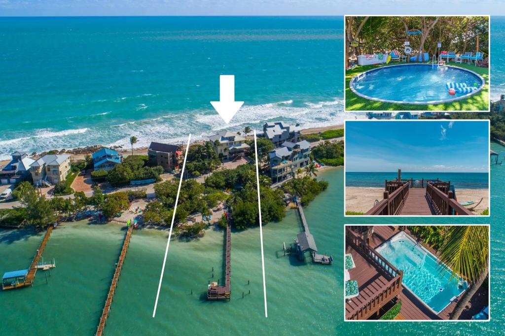 a collage of photos of a resort on the beach at Xanadu in Stuart