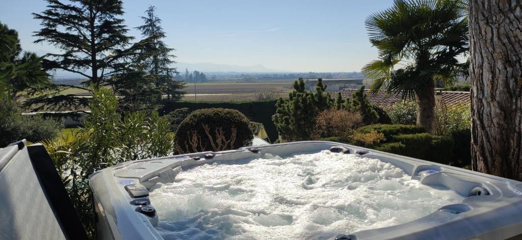 a bath tub filled with snow in a garden at La Villa Moursoise 4 Etoiles in Mours-Saint-EusÃ¨be