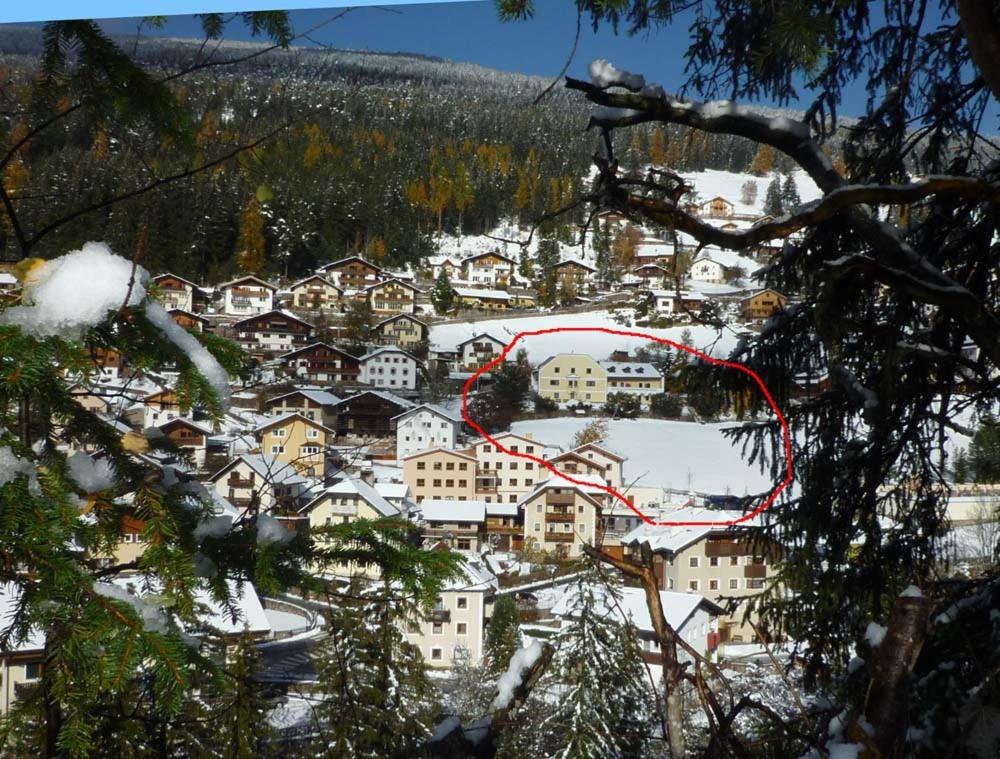 a town in the snow with a red line at Residence Granvara in Ortisei