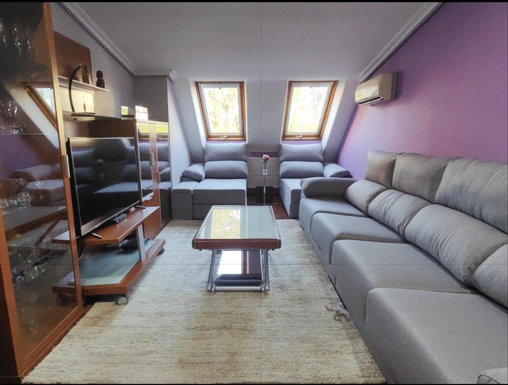 een woonkamer met een bank en een tv bij Alójate en Vigo! Piso moderno y funcional in Vigo