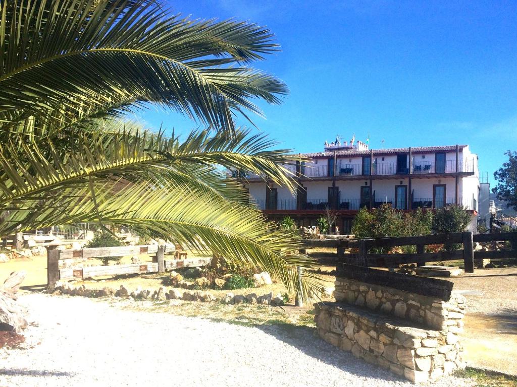 a palm tree in front of a building at Hotel Rural El Cortijo in Ronda