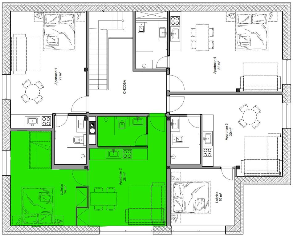 Půdorys ubytování Apartmány Hacienda Boží Dar