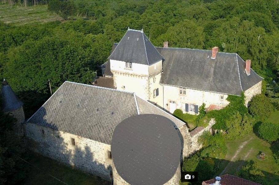 una vista aerea di una grande casa con tetto di Château de Montautre a Fromental