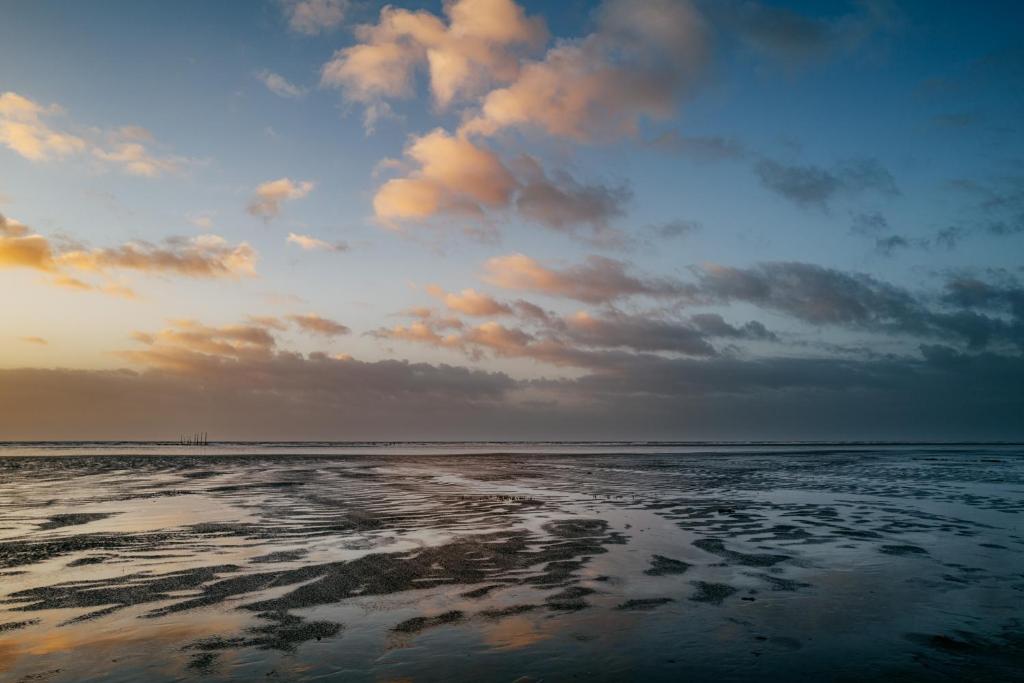 a view of the beach with a cloudy sky at Seaside 43 in Sankt Peter-Ording