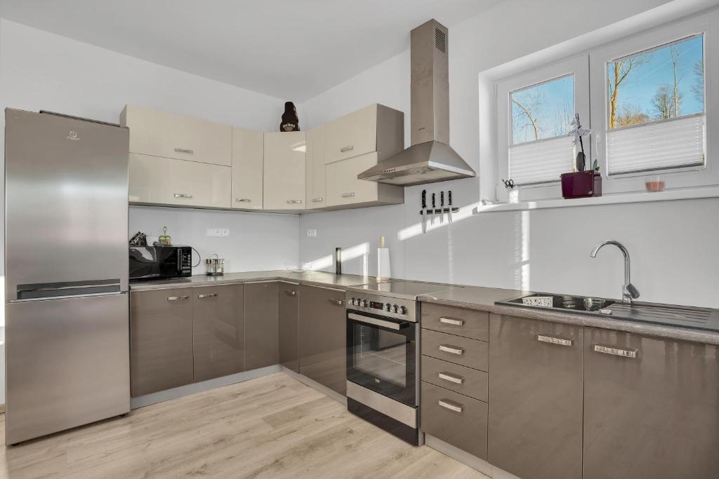 Kuchyň nebo kuchyňský kout v ubytování Apartmány Čtyřlístek