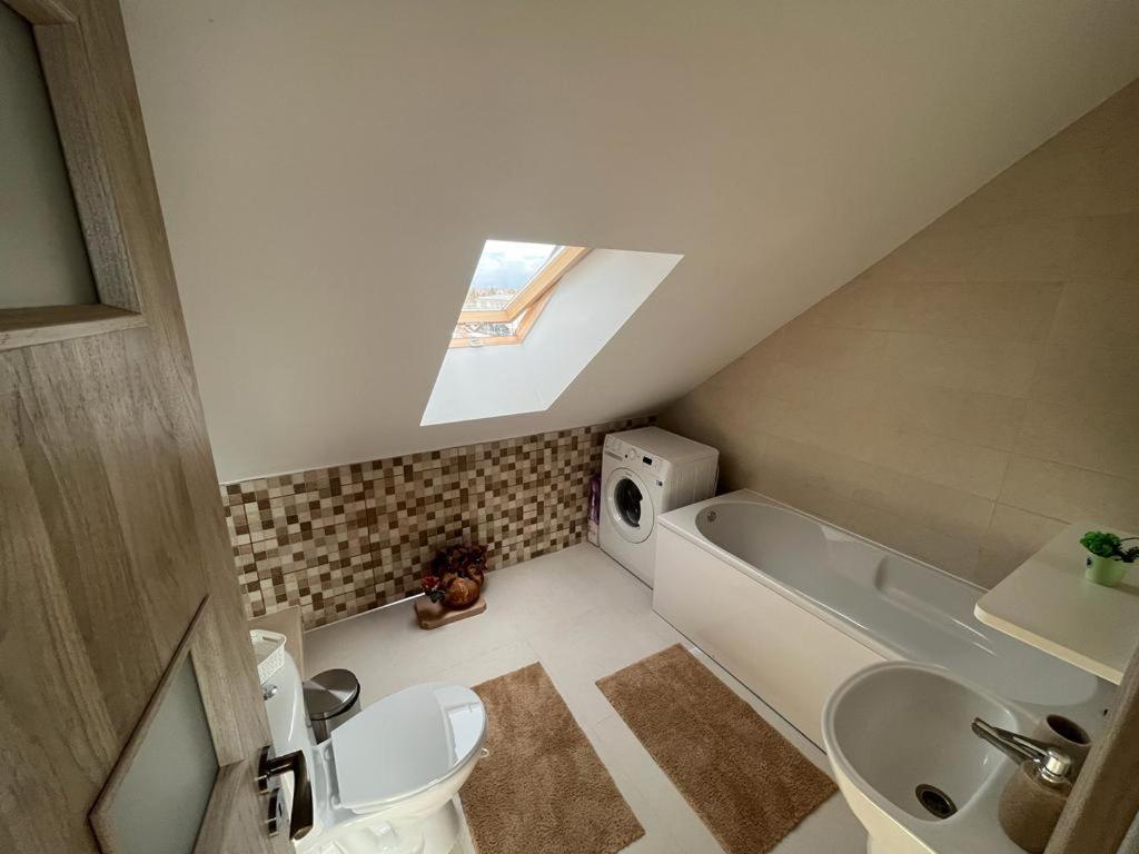 a bathroom with a sink and a bath tub at KRON HOUSE in Braşov