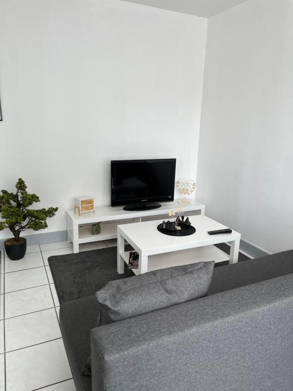 salon z kanapą i telewizorem w obiekcie Belle maison w mieście Vigneux-sur-Seine