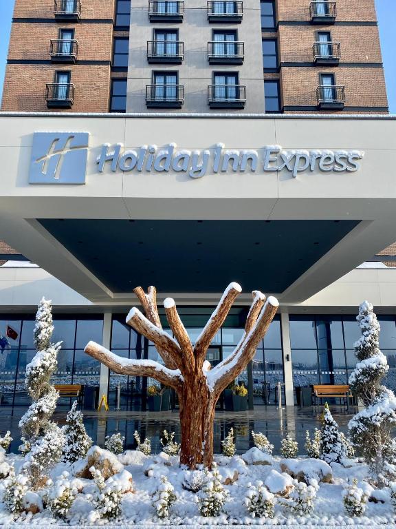 a tree in the snow in front of a building at Holiday Inn Express - Ankara - Airport by IHG in Ankara