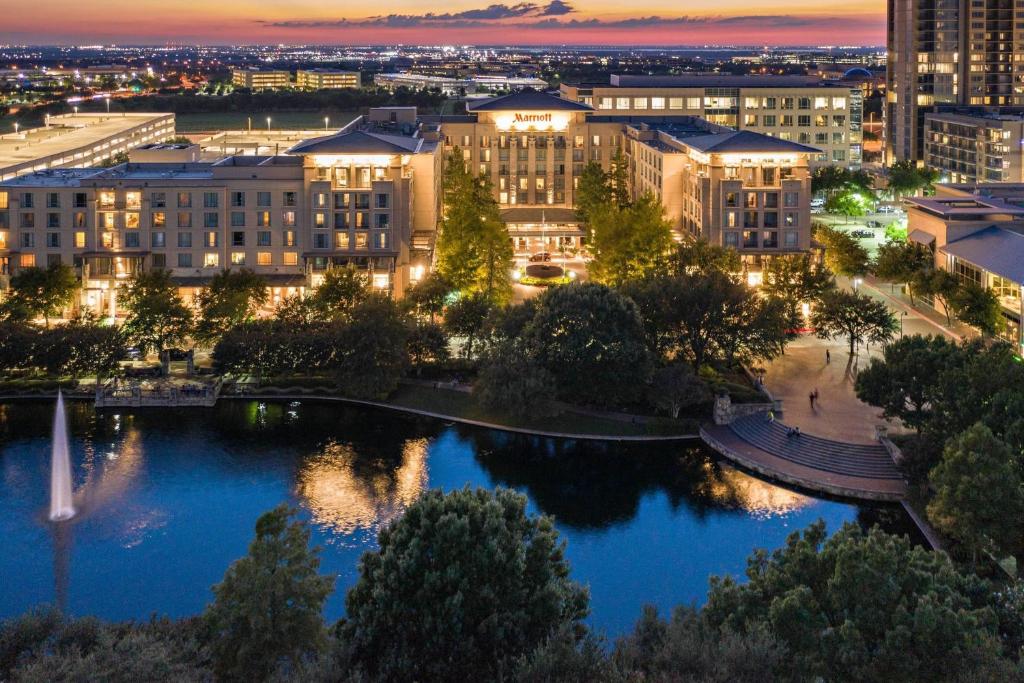 an aerial view of a city at night at Dallas/Plano Marriott at Legacy Town Center in Plano