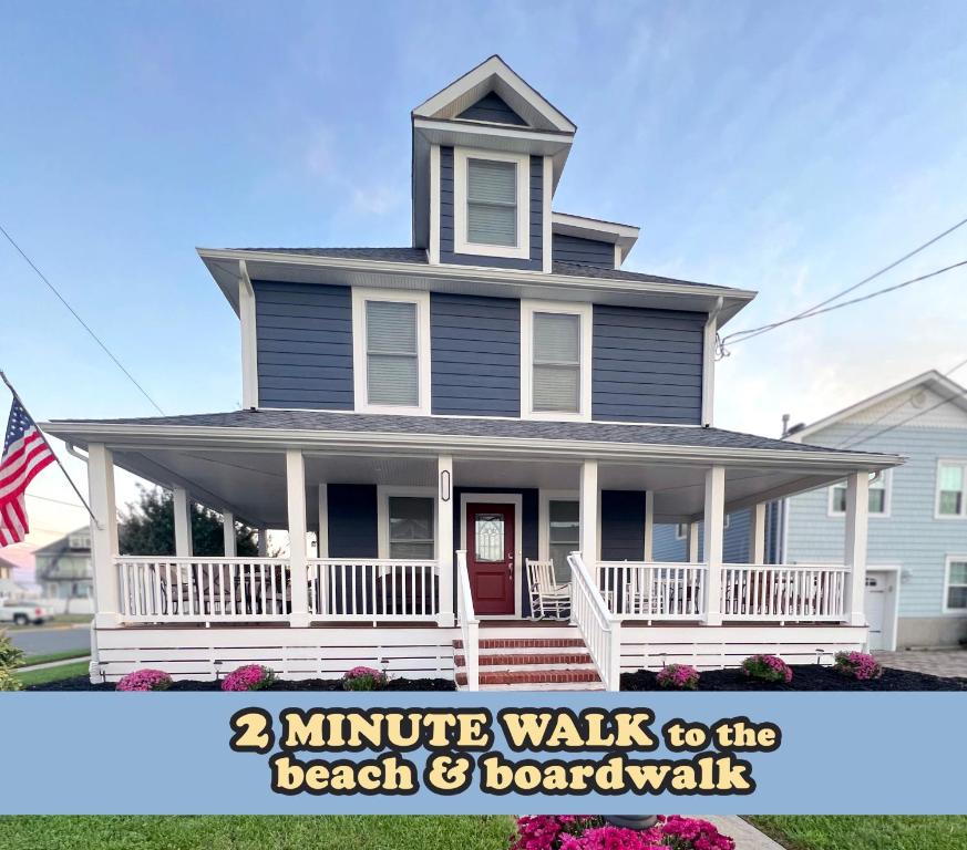 a house with the words minute walk to the beach and beachwalk at Stylish house one block to beach with linens and parking in Point Pleasant Beach