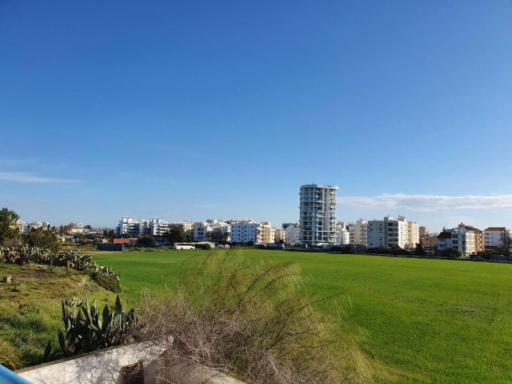 un campo verde con una città sullo sfondo di Open Views a Larnaka