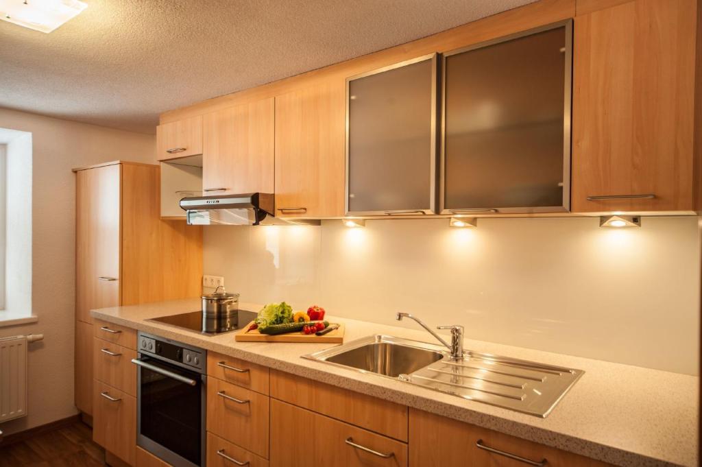 Kuchyň nebo kuchyňský kout v ubytování Ferienanlage Hechenbergerhof