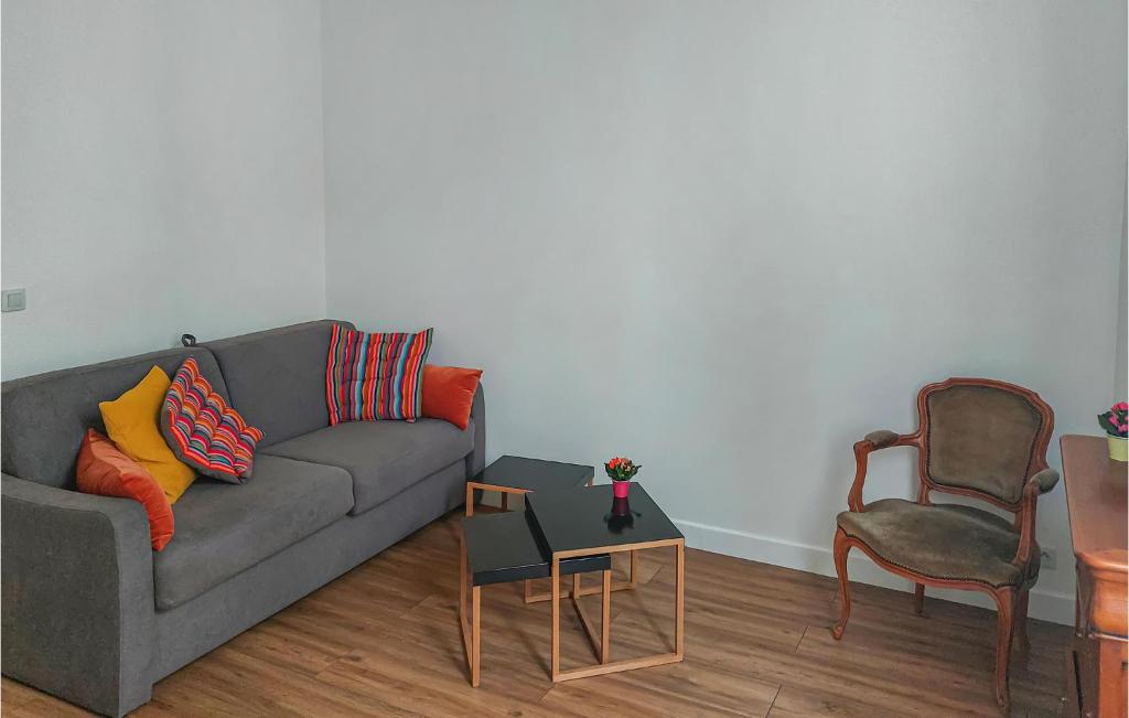 - un salon avec un canapé gris et une chaise dans l'établissement Amazing Apartment In Mareil-marly With Kitchen, à Mareil-Marly