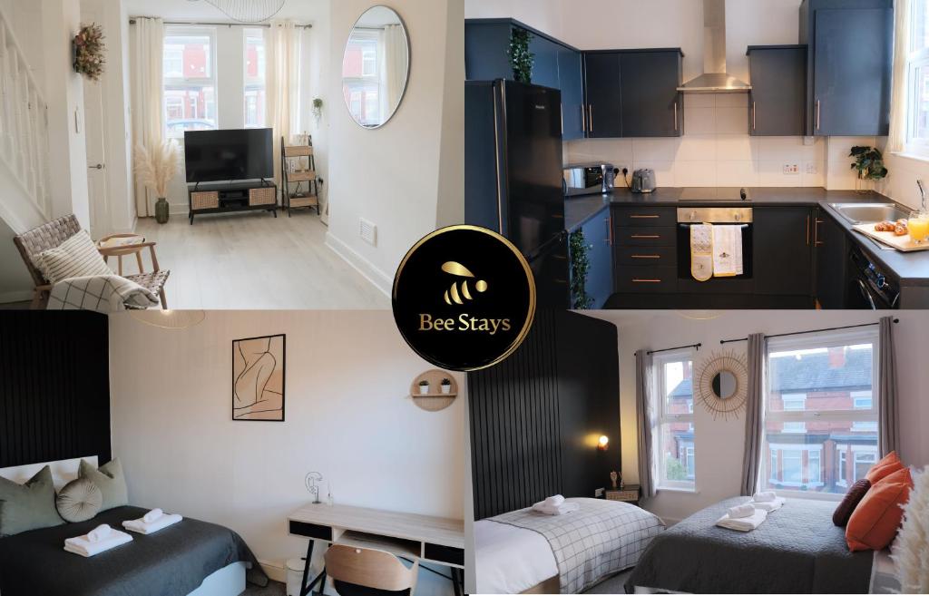 un collage de fotos de un pequeño apartamento en Bee Stays - Pickmere House, en Warrington