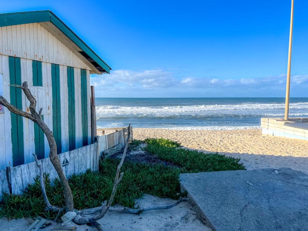 ein Gebäude am Strand neben dem Meer in der Unterkunft Appartement - Plage de Furadouro - Rico's Homes in Ovar