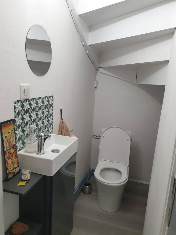 ein Badezimmer mit einem weißen WC und einem Waschbecken in der Unterkunft Chambre individuelle Jules in Agen