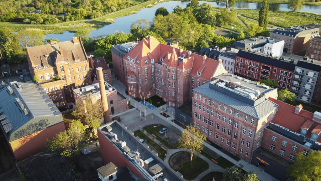 an aerial view of a city with buildings at ARCHE Dwór Uphagena Gdańsk in Gdańsk