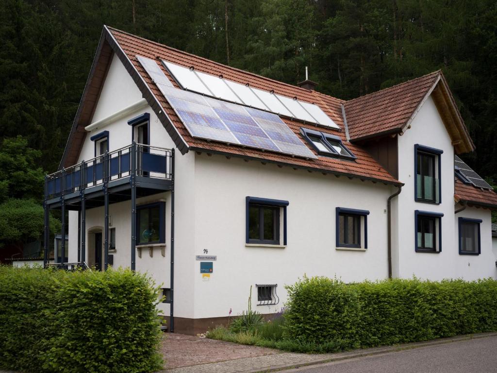 a house with a roof with solar panels on it at Fewo am Hochscheid in Sankt Ingbert