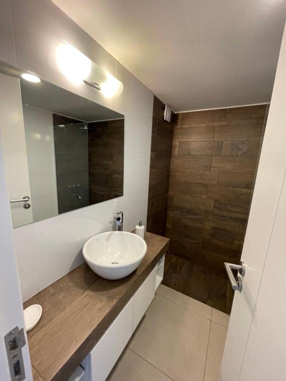 uma casa de banho com um lavatório e um espelho em Amplio y lujoso departamento em Mendoza