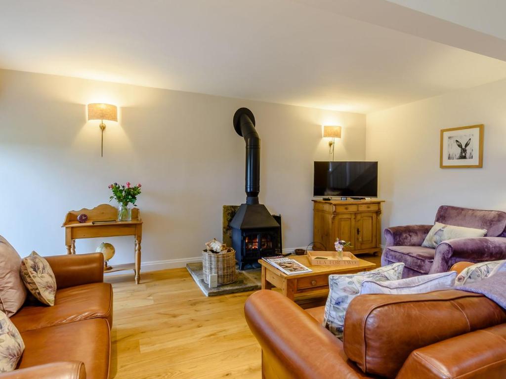 a living room with two couches and a fireplace at Middle Mistal in Stainburn