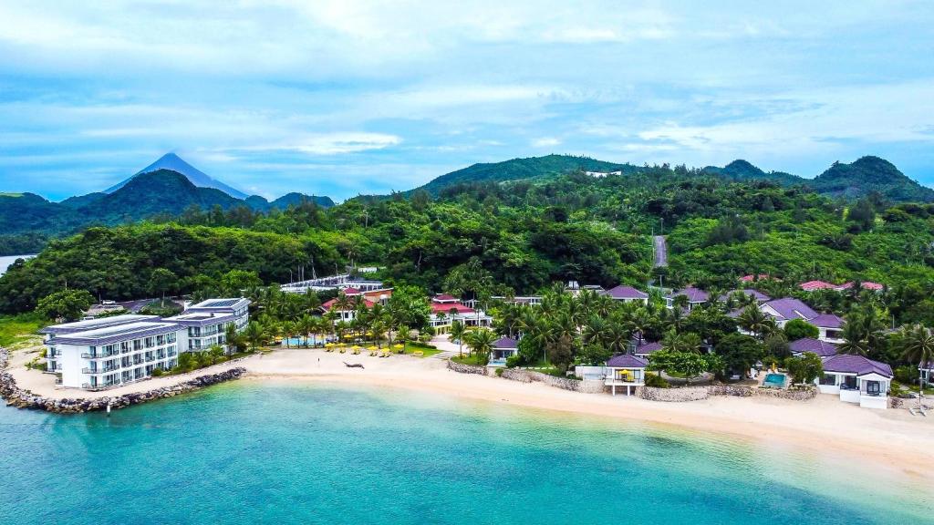 an aerial view of a resort on a beach at Misibis Bay in Cagraray