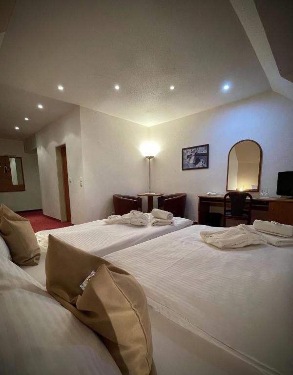 Postel nebo postele na pokoji v ubytování Lázeňský hotel Pyramida