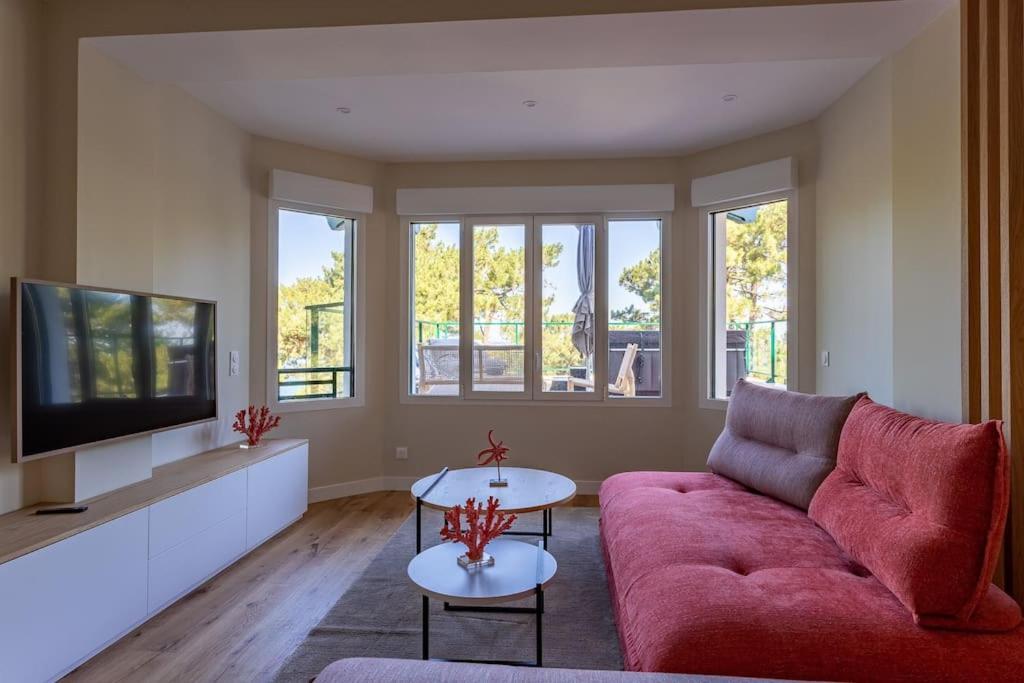 Telewizja i/lub zestaw kina domowego w obiekcie O'DUNE Pyla Plage -appartement jacuzzi vue mer -