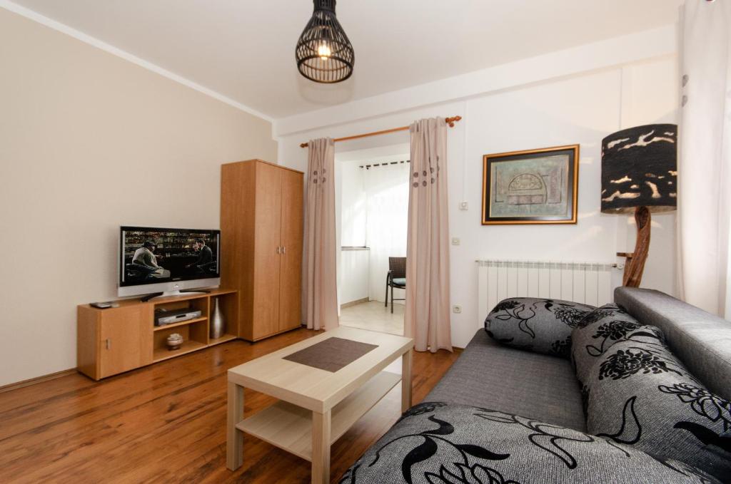 salon z kanapą i telewizorem w obiekcie Apartments Villa Amfora w Rovinj