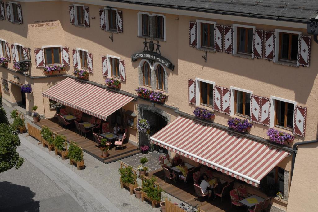 an overhead view of a building with red roofs at Hotel Steffner-Wallner in Mauterndorf