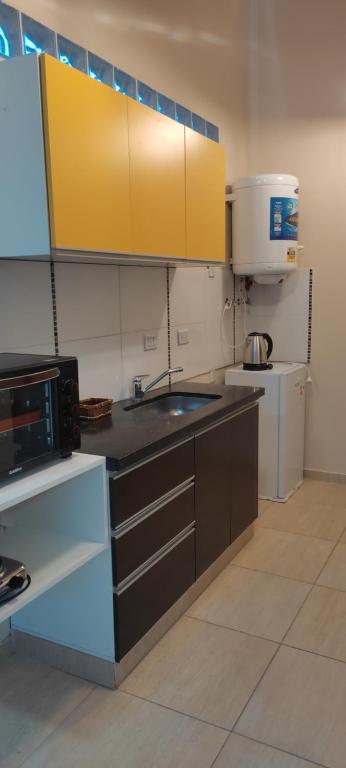 a kitchen with a sink and a microwave at Caseros in General Alvear