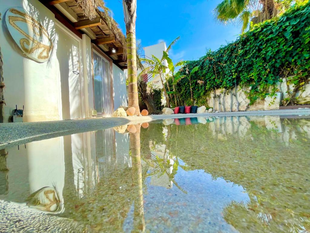 una piscina de agua frente a un edificio en Casa Klod Ibiza, en Ibiza