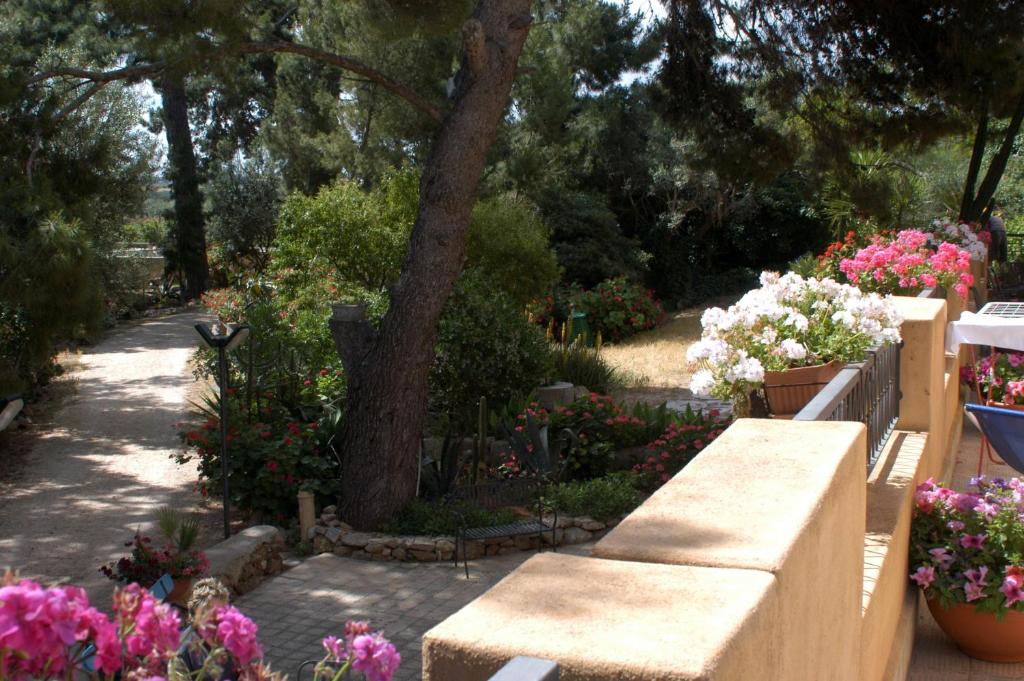 a park with flowers and a bench and a tree at Duca di Castelmonte in Trapani