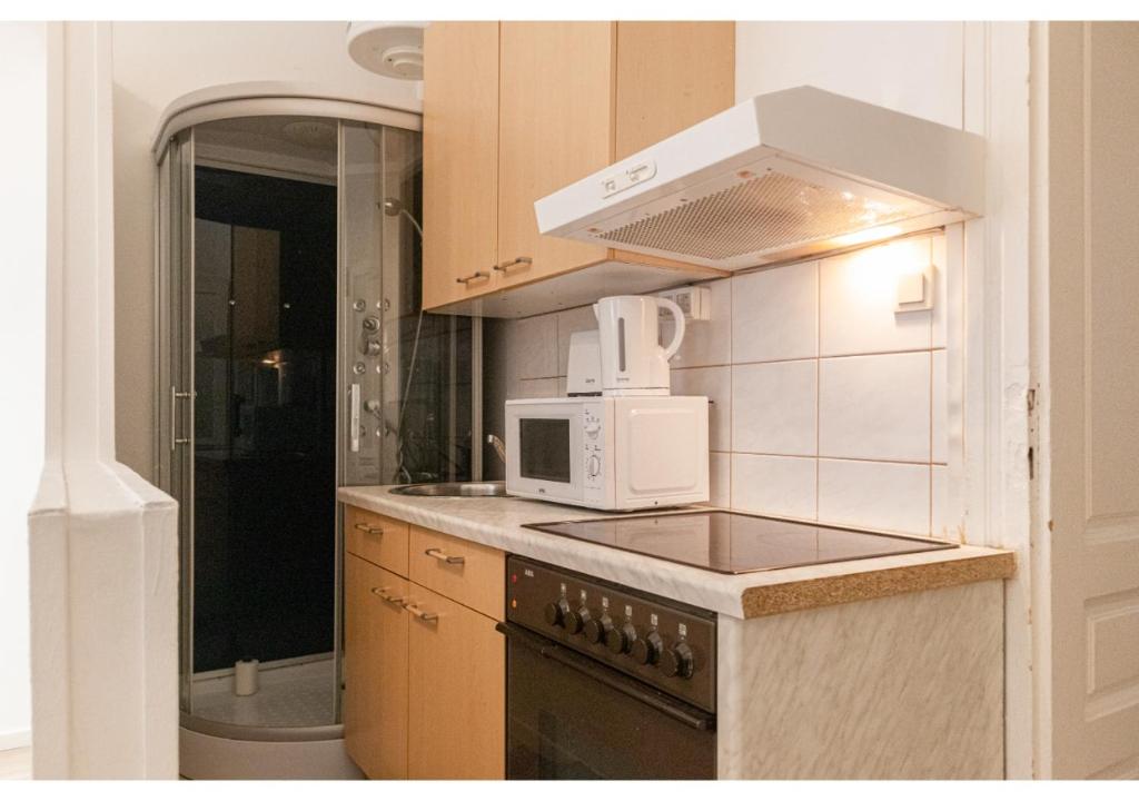Kuchyň nebo kuchyňský kout v ubytování Stylish Apt - Ideal for Longstays near Matzleinsdorferplatz