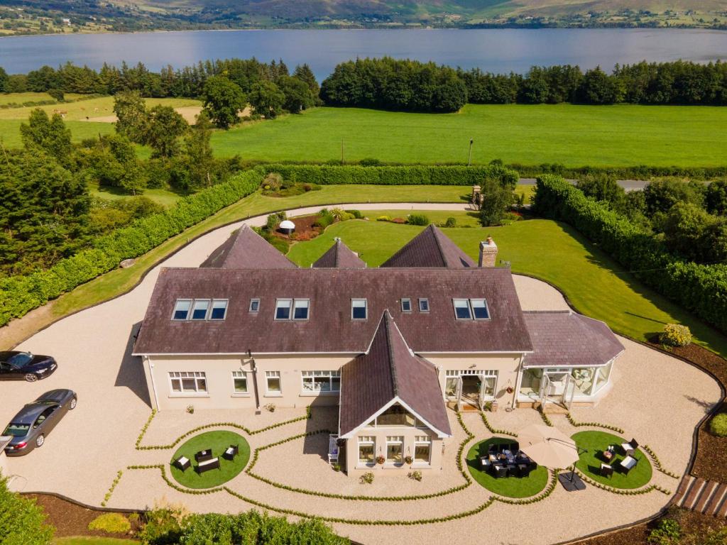 an aerial view of a large estate with a large house at LakeviewLodge in Wicklow