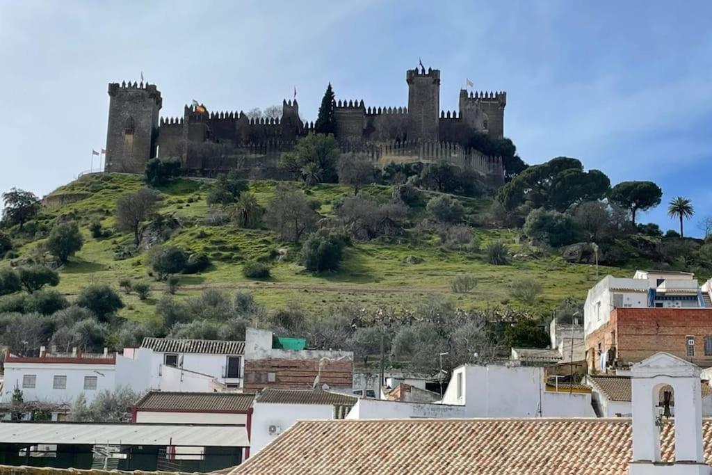 a castle on top of a hill with houses at Apartamento La Iglesia in Almodóvar del Río