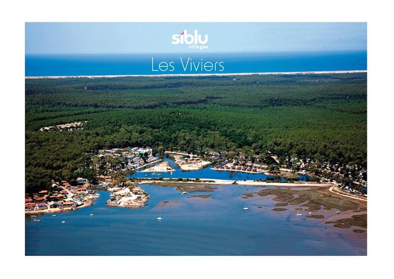une vue aérienne d'un port avec des bateaux dans l'eau dans l'établissement Chris et Sabrina - Camping Les Viviers 4 étoiles, à Lège-Cap-Ferret