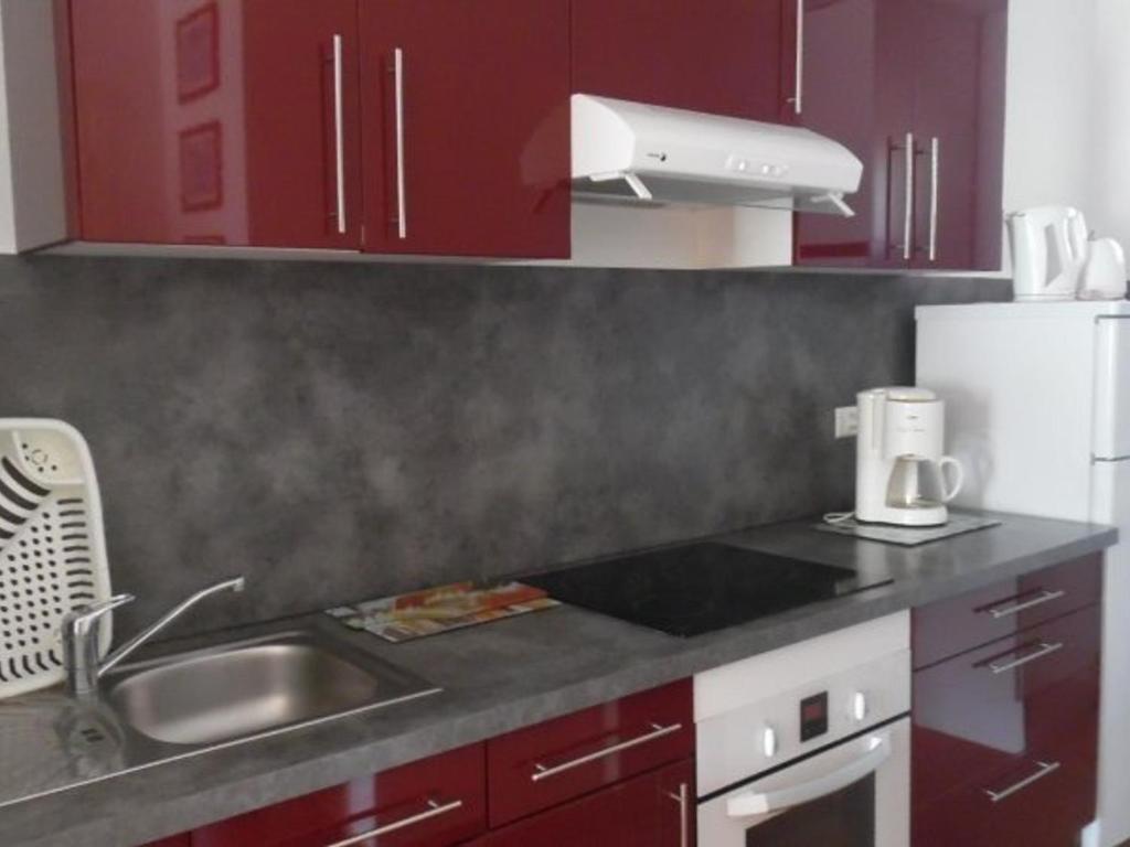 Kuchyňa alebo kuchynka v ubytovaní Appartement F2 spacieux avec loggia et garage à 500m des Thermes - 4 couchages, animaux acceptés - FR-1-703-91