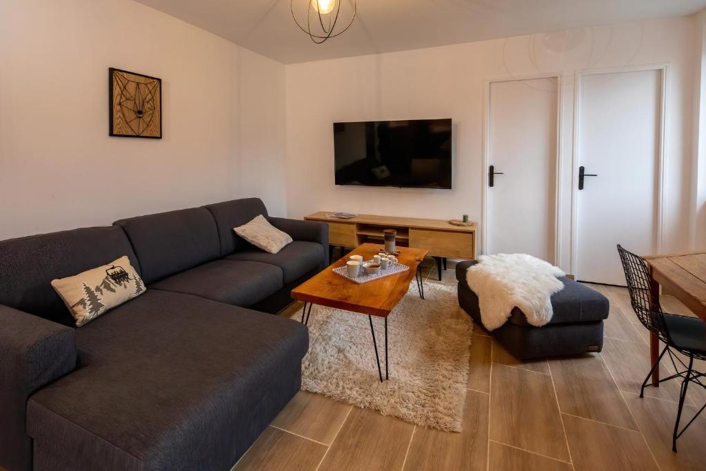 Televízia a/alebo spoločenská miestnosť v ubytovaní Les appartements de Clélia