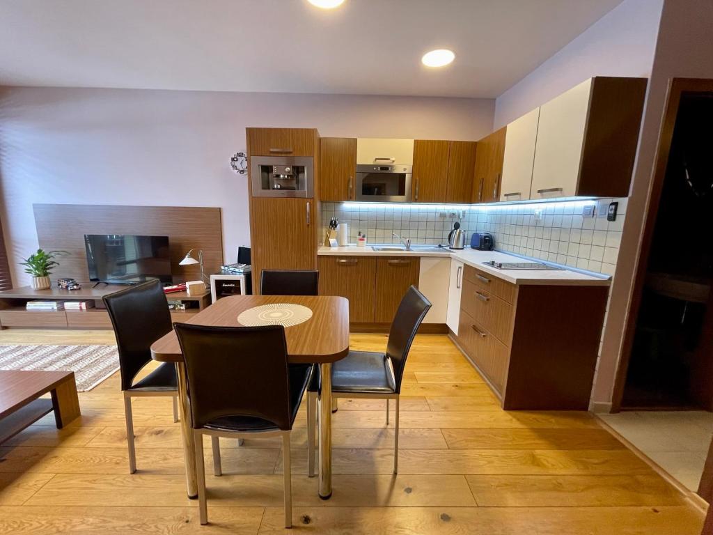 Kuchyň nebo kuchyňský kout v ubytování APARTMÁN MEZONET DONOVALY Plesnivec