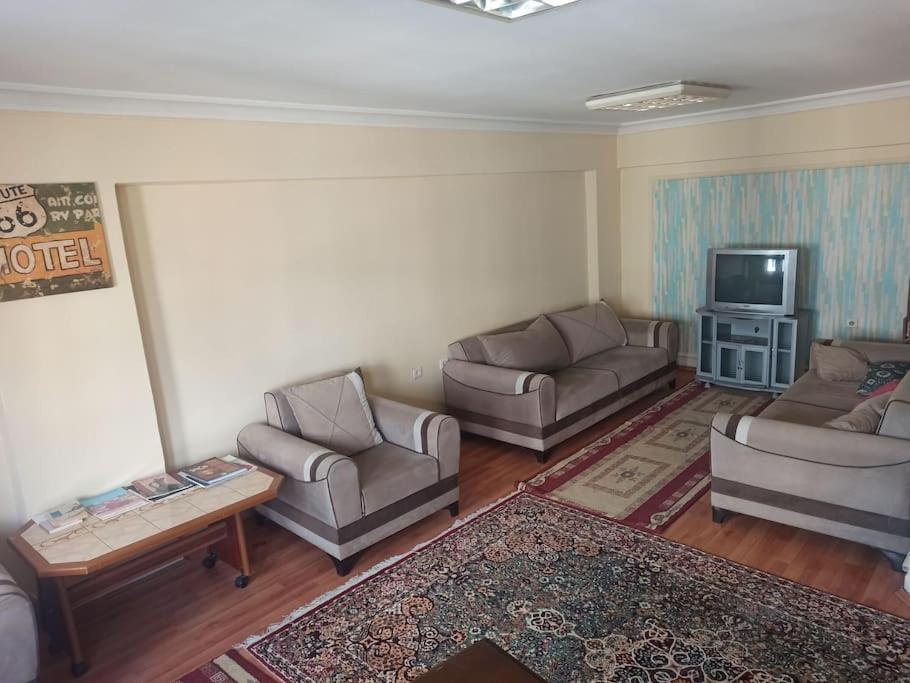 a living room with two couches and a tv at This house is Not active in Altındağ